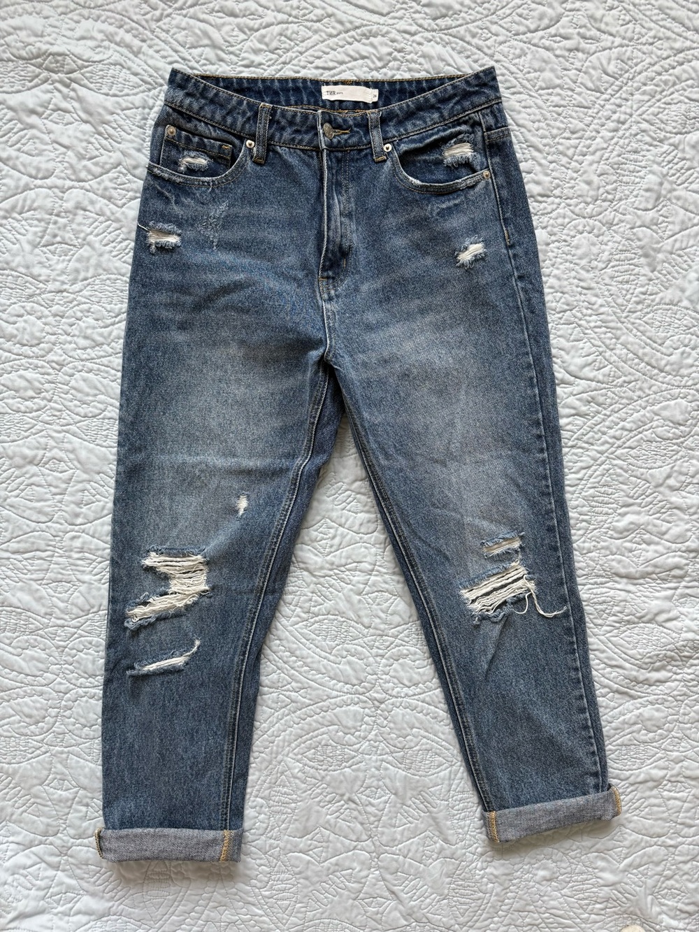 Thacker mid high rise distressed boyfriend jeans- TNR Roolee